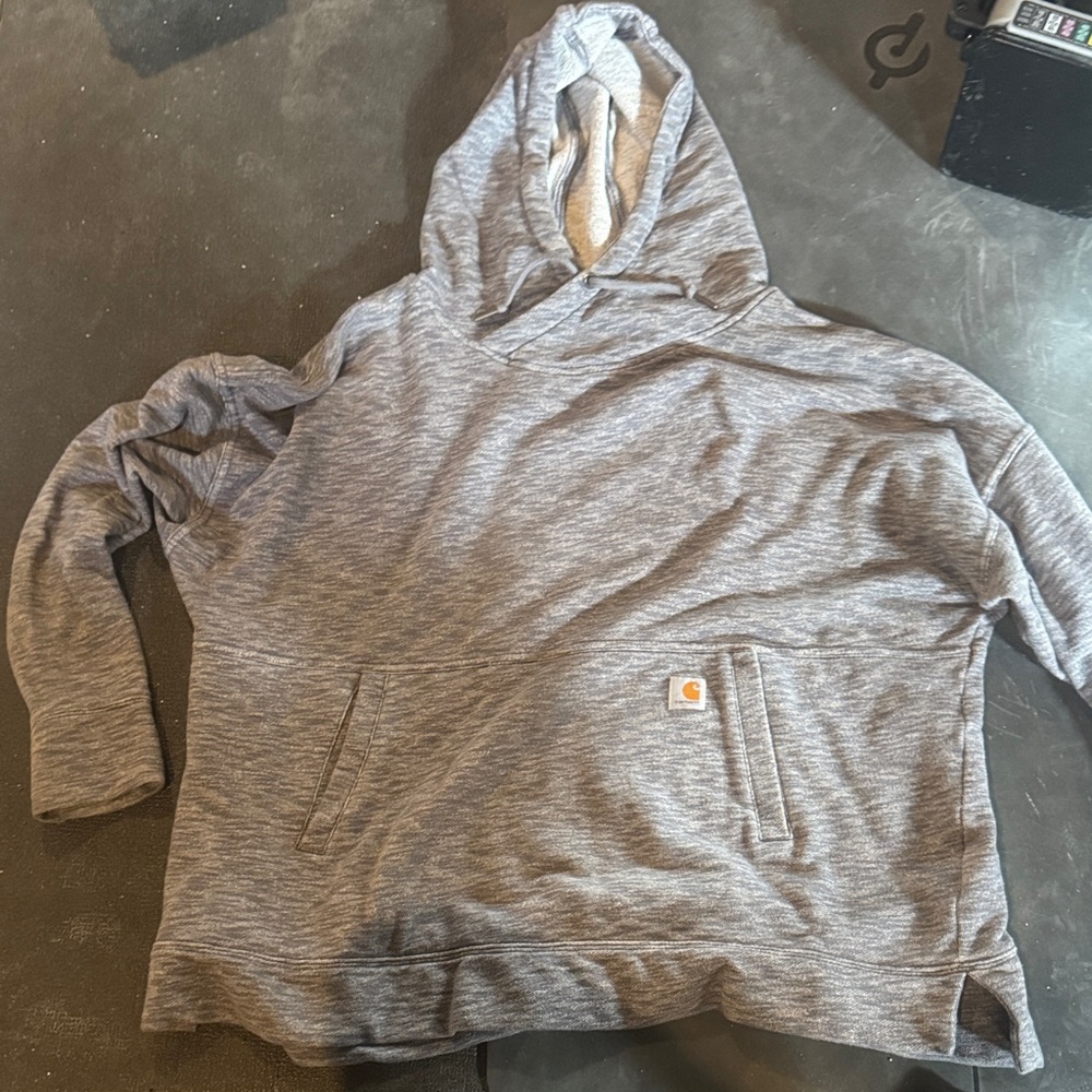 Carhartt Heather Gray Sweatshirt with Orange Logo
